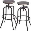 FurnitureR Rustic Bar Stools Set of 2, Swivel Adjustable Backless Industrial Coffee Kitchen Counter Height Barstools, Dining Room Bar Chairs, Wooden Seat, Metal Legs, Bar Height 27" to 30", Walnut