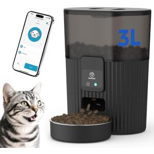 Automatic Cat Feeder 3.5L/15 Cup 2.4G WiFi Pet Feeder for Dog Work with Alexa & Echo Timed Cat Food Dispenser for Remote Feeding with Stainless Steel Bowl up to 10 Meals Per Day with APP (Black)