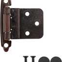 JQK 3/8 Inch Inset Cabinet Door Hinges Oil Rubbed Bronze, 50 Pack 25 Pairs Flush Face Mount Cupboard Self-Closing Kitchen Cabinet Hardware Hinges with Door Bumper, CH201-ORB-P50