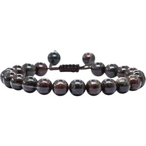 Amazing Gemstone Garnet in Arfvedsonite Bracelet, Gifts for Men & Women - Protection Healing Crystal Bracelet - 8mm Gemstone Beaded Adjustable Bracelet, Pulseras para Hombres Mujer Stocking Stuffers, Color: Garnet in Arfvedsonite