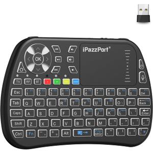 iPazzPort Bluetooth Mini Keyboard with Touchpad, 2.4G Mini Wireless Keyboard and Mouse with IR Learning Support, Cyclic RGB Backlit, Rechargeable for PC, Smart TV, Laptop, Android TV Box Type-C