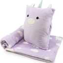 3-in-1 Kids Travel Pillow and Blanket Set, Snuggle Pillow with Hand Warmer, 40x60 inches Unicorn Blanket for Girls Compact, Perfect for Travel, Camping, Home and Office