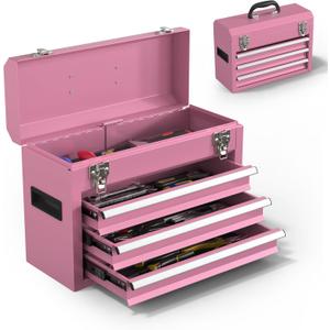 Heavy-Duty Metal Tool Chest with Drawers, Powder-Coated for Garage & Home (Pink)