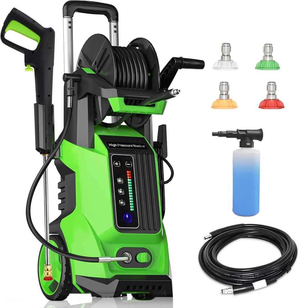 Electric Pressure Washer 5000PSI 3.5GPM with Touch Screen & 5 Nozzles, Portable Design for Car, Patio, and Outdoor Cleaning (Green)