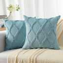 decorUhome Spring Throw Pillow Covers 24x24 Inch Set of 2, Soft Plush Faux Fur Wool Aqua Couch Pillow Covers, Decorative Neutral Pillow Cases for Bed Sofa Living Room Home Decor
