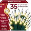 Clear Warm White Christmas Tree Lights - 6.3 ft String of 35 Incandescent Mini Bulbs Multifunctional Lighting Modes, for Decorative, Bedroom, Outdoor, Xmas Twinkle Lights with Green Wire Total 6.6 ft