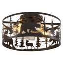 YEDAORL Farmhouse Caged Ceiling Fans with Lights and Remote Control,Rustic Black Chandelier Fan with Bear Deer Design,Flush Mount Low Profile Fandelier for Bedroom,Dining Living Room,Foyer