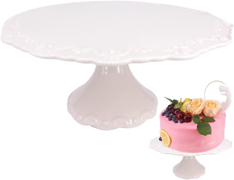 Round White Ceramic Cake Stand 8 Inch, Decorative Cupcake Stand, Dessert Display Plates for Snacks and Cookies, Baby Shower, Birthday, Wedding Party Decor