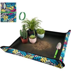 Repotting Mat for Plant Transplanting and Mess Control 29.5"x 29.5" Oxford Fabric Waterproof Potting Foldable Indoor Portable Gardening Tray Unique Gifts Lovers (1 Pcs Black)