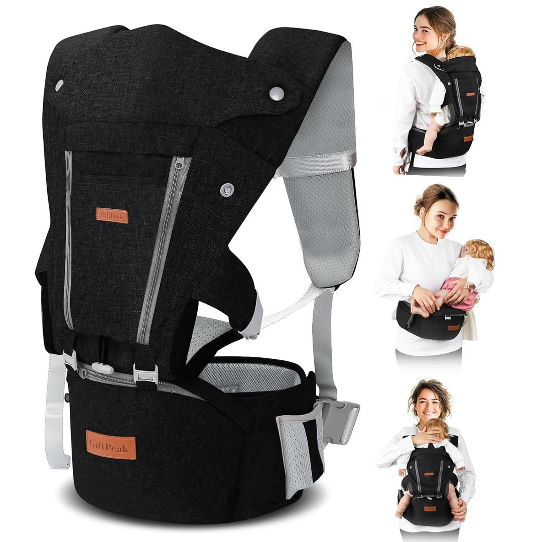Baby Carrier Newborn to Toddler- 6 in 1 Baby Carrier with Hip Seat, Baby Body Holder with Back Support, Ergonomic, Cozy and Lightweight Infant Carrier Backpack Carrier (Black)