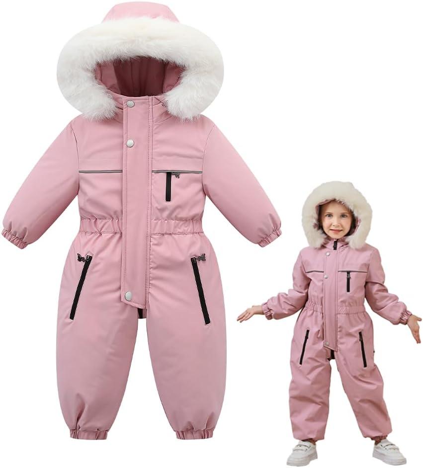 Toddler Snowsuit  3T  Baby Boy Girl Winter Snow Ski Suit Clothes Hooded Jumpsuit Romper Coat Outwear (Light-pink, 3T)
