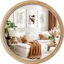 Sawsile Round Decorative Circle Farmhouse Style Mirror - 18inch Rustic Natural Wooden Frame Beads for Bedroom, Bathroom, Living Room or Entryway (Nature)