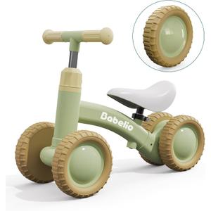 BABELIO Updated Baby Balance Bike for 1 Year Old Boys Girls, 10-36 Month Toddler Balance Bike, 4-Wheel Off-Roader Design, Adjustable Seat & Handlebar - Green