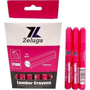 4.7in. x 0.47in. Hex Shape Industrial Lumber Marking Crayons for Clear and Permanent Markings, Pink 12 Pack