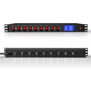 9 Outlet Rack Mount Power Strip with Individual Switches, PDU Surge Protector 15A 125V 1875W, 1U Server Rack Power Distribution Unit with Overload Protection and Power Monitoring, 6.5FT Cord
