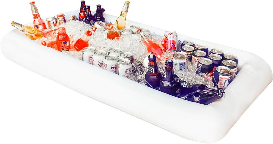 Novelty Place Inflatable Ice Serving Tray Buffet Bar with Drain Plug - Salad Food & Drinks Inflatable Cooler for Party Picnic and Camping (Pack of 1) (White)
