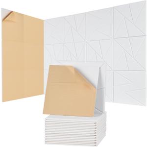 VEVOR 18 Pack Acoustic Panels with Self Adhesive, 11.8 x 11.8 x 0.4 inch Sound Proof Foam Panels, Polyester Fiber Soundproof Wall Panels High Density, for Home, Studio, Office, Theater, White