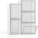5 Pack Stackable Storage Bins with Lids, White Plastic Storage Container with Clear Lids, Clear Display Case with Magnetic Door for Purse, Handbag, Figure, Collectibles, Doll, Bag, 14.2"x8.66x10.6"
