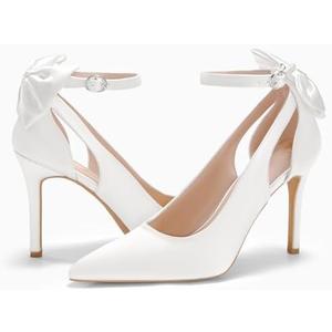 PiePieBuy Women's Pointed Toe High Heels Ankle Strap D'Orsay Pumps Shoes Bow Wedding Bowtie Back Dress Sandals, 6.5