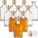 10 Pcs 8 oz/ 250 ml Clear Glass Bottles with T Top Cork Stoppers Square Empty Liquor Bottles with Heat Shrink Capsules Airtight Refillable Bottle for Vodka Whiskey Juice Oil Soda Bear Wine