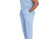 Mens Linen Sets 2 Piece Outfits Sleeveless Shirt and Pants Set Vacation Outfit for Men Summer Beach Suits (Blue, XL)
