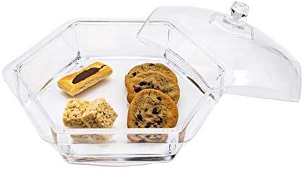 Huang Acrylic Clear Hexagon Multifunctional Serving Tray with Lid Cover | Great for Hosting Appetizers for Parties, Holidays, Weddings | Durable, Long Lasting, Easy to Clean