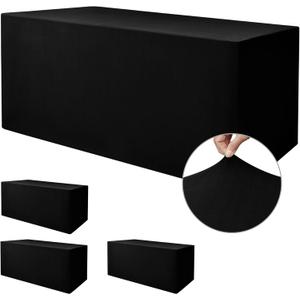 Nasitos Spandex Fitted Table Covers for 6 Foot Tables - 72 x 30 Inch - 4 Pack Black Stretch Rectangle Table Clothes, Wrinkle Resistant Tablecloths for Folding Table, Parties, Trade Show, Birthday