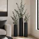 Black Tall Ribbed Floor Vase - Set of 3 Metal Large Decorative Vases
27.6in Long Modern Minimalist Big Cylinder Standing Boho Corner Decor for Farmhouse Living Room Entryway Pampas Grass