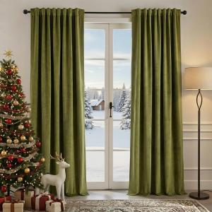 Nemia Moss Green Velvet Curtains Thermal Insulated Blackout Curtain for Bedroom Window Living Room Darkening Luxury Vintage 108 Inches Long Heavy Drapes Panels Back Tab Set of 2