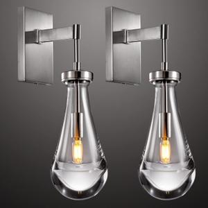 Wall Sconces Set of Two, Nickel Raindrop Sconces Wall Lighting Indoor Wall Lights for Bedroom, Nickel Bathroom Sconces, Wall Sconce Light for Living Room, Hallway