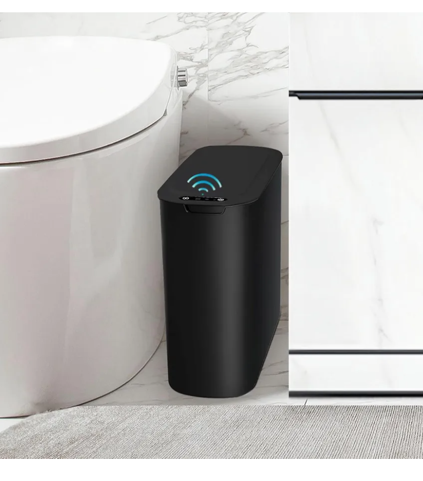 TIPGO Automatic Motion Sensor Bathroom Trash Can with Lid, 2.6 Gallon Touchless Trash Bin, Smart Garbage Can Plastic Slim Wastebasket for Bedroom, Office, Dorm (Black)