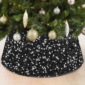FOTSHARER Christmas Tree Collar Black 28.8 Inches Large Christmas Tree Collars for Artificial Trees Xmas Tree Base Cover Round Velvet Halloween Trees Stand Cover for Holiday Party Santa Decorations