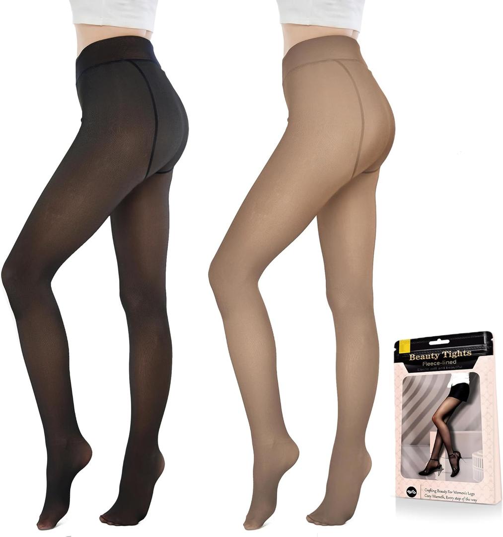 Fleece Lined Tights Sheer Women - Fake Translucent Warm Pantyhose Leggings Sheer Thick Tights for Winter (M)