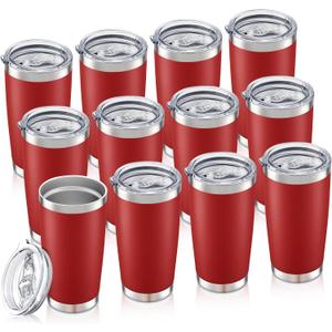 20 oz Tumbler Bulk with Lid Stainless Steel Insulated Tumblers Double Wall Vacuum Coffee Mug Powder Coated Tumbler Cups for Cold and Hot Drinks, Dark Red, 12 pack