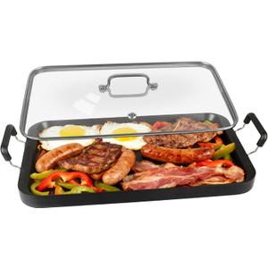 Vayepro 2-Burner Griddle Pan with Glass Lid - Nonstick Stovetop Griddle for Gas & Glass Cooktops - Aluminum Camping Grill Pan for Breakfast (Pancakes/Eggs/Bacon) (22"L x 12"W x 1.77"Th)