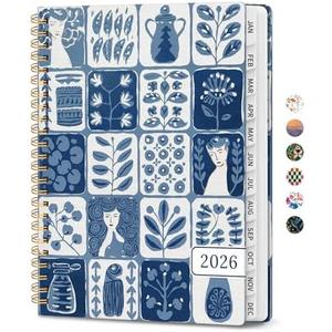 2026 Planner, Weekly and Monthly Calendar Planner for Women, Jan 2026 - Dec 2026, Hardcover Planning Agenda book with Tabs, Spiral Bound, Inner Pocket, Perfect for School Office Supplies, 6.3" x 8.5" - Blue Art
