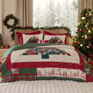 Bedsure Christmas Quilt Bedding - Red King Size Reversible Quilt with Christmas Tree Pattern, Lightweight Microfiber Bedspread, Soft Coverlet as Festive Decoration (106"x96")