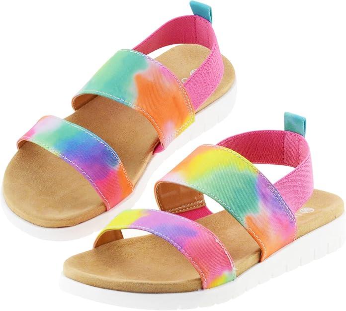 Girls Sandals Open Toe Kids Summer Flat Sandals Casual Fashion Dress Shoes with Elastic Straps, 2