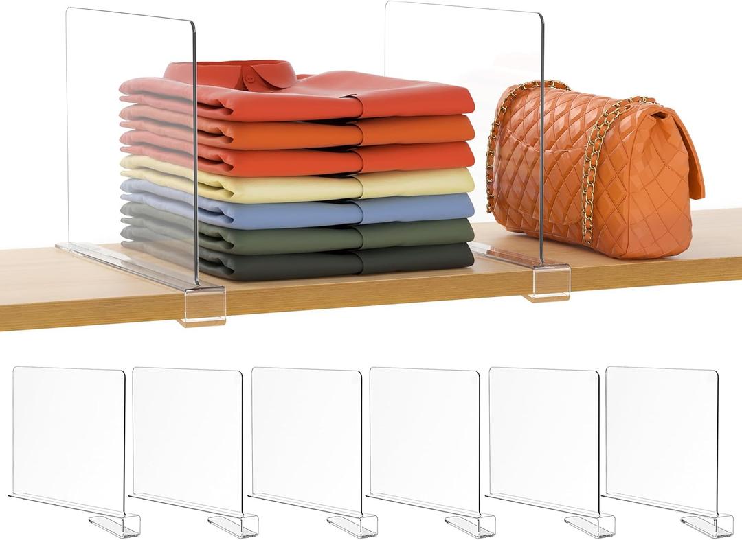 6 PCS Clear Shelf Dividers for Closet Organization, Purse Organizer for Wooden or Vertical Shelving, Perfect for Sweater, Shirts, Handbags in Bedroom