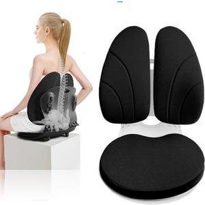 Ergonomic Chair Back Support,Lumbar Support for Improves Posture and Relieves Back Pain,Perfect for Office Chair,Gaming,Home-Work,Foldable and Adjustable,Washable Seat Cushion Cover.(Black)