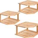 VERTORGAN Bamboo Corner Shelf(3 Pack),2 Tier Plate Organizer for Cabinet and Countertop,Pantry Dish and Spice Rack for Kitchen