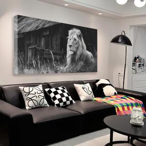 JLXART Wall Wrapped Lion Gallery Canvas Canvas Wall Art Modern Black and White Animal Picture Painting for Home Office Living Room Bedroom Decor,30X58inch