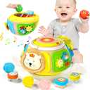 7-in-1 Activity Cube Drum Montessori Toys for Baby, Busy Toys for Toddlers with 9 Sensory Shape Blocks, Music & Light Educational Toys Christmas Birthday Gifts for Kids Boys Girls