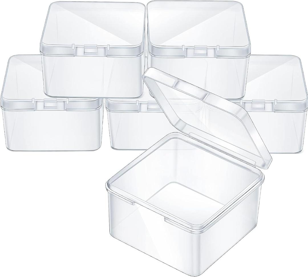 Jetec 6 Pieces Mini Plastic Clear Beads Storage Containers Box for Collecting Small Items, Beads, Jewelry, Business Cards, Game Pieces, Crafts (2.5 x 2.5 x 1.6 Inch)