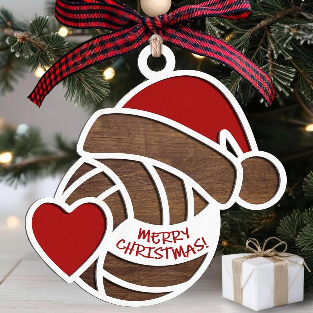 3 x Volleyball Ornament - Volleyball Ornaments for Christmas Tree - Sports Ornaments for Boys, Girls, Coaches, Players, Kids, Men - Gifts for Sports Lovers - Wood Christmas Ornament 2025 & Card