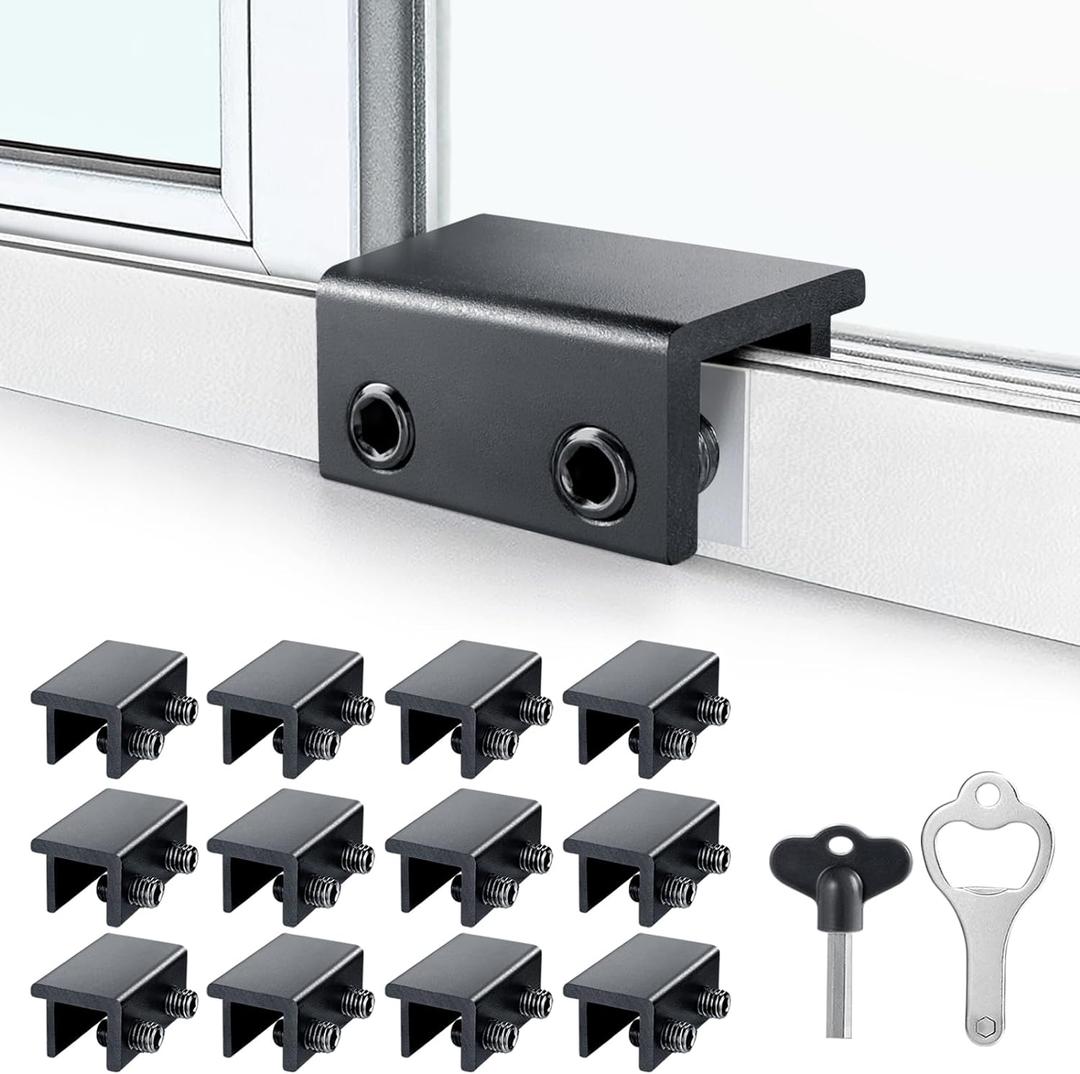 ZRFCXE Window Locks,12 Pack Sliding Window Locks with Key for Vertical & Horizontal Sliding Windows Doors, Easy to Install, Adjustable Security Window Lock for Patio Bedroom Home and Office (Black)