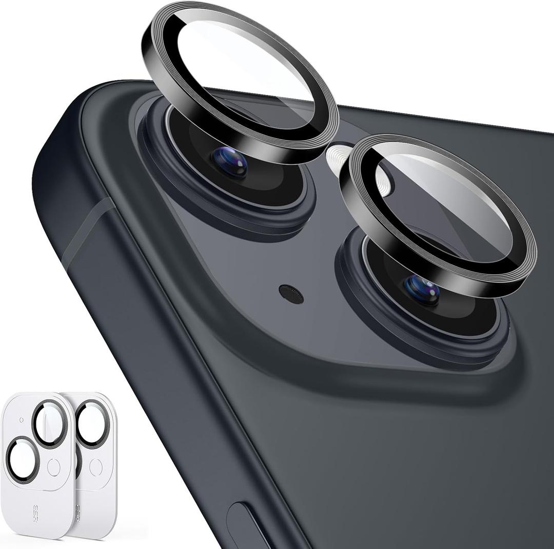 ESR 2 Pack Camera Lens Protector for iPhone 15/15 Plus/14/14 Plus, Ultra-tough HD Individual Lens Protectors, Scratch Resistant, Ultra-thin Tempered Glass, Armorite Series, Black