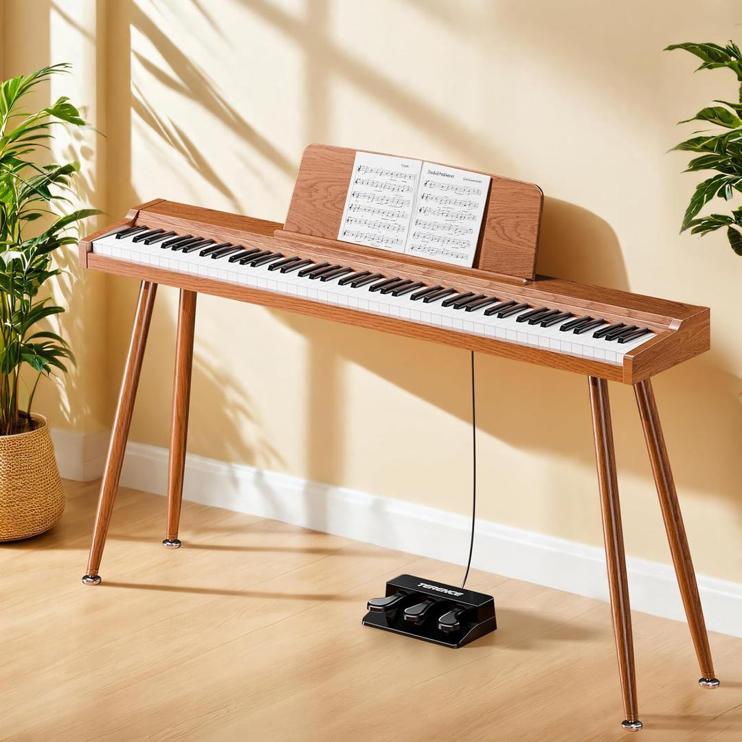 Keyboard Piano Electric 88 Key Piano keyboard: 88 Key keyboard Piano Semi-Weighted Full Size Premium Sound MIDI Headphone Jack Triple Pedal Compact Design for Beginners to Professionals (Wooden)