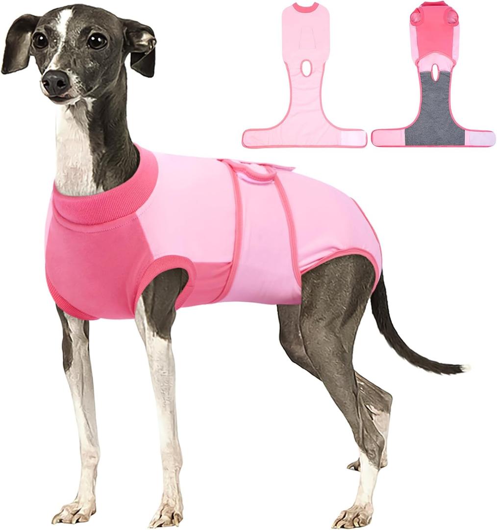 Kuoser Recovery Suit for Dogs, Soft Dog Spay Suit for Female Surgery Recovery, Breathable Dog Neuter Recovery Suit Male, Anti Licking Dog Onesie for Abdominal Wounds Cone Alternatives, Pink L (Large (Back: 16.1" - 20.1"; Weight: 23 - 48LB))