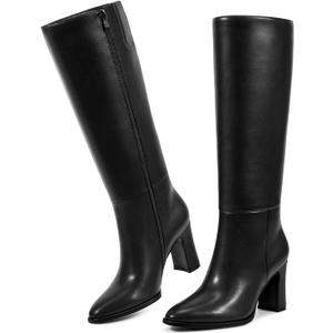 wetkiss Womens Knee High Boots Chunky Block Heel Tall Boots Knee High Square Toe Long Boot Mid Low Heel Boot with Zipper (8.5)